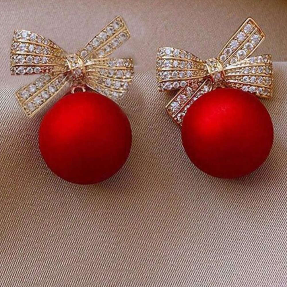 Red and Gold Bow Elegant Earrings - Picture 1 of 1